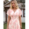 image:imageANRABESS Womens Floral Tulle Wedding Guest Short Sleeve Maxi DressWhite Pink Floral