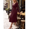 image:imageANRABESS Womens Long Sleeve V Neck A Line Fall Midi DressBurgundy