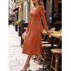 image:imageANRABESS Womens Long Sleeve V Neck A Line Fall Midi DressBurnt Orange