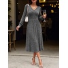 image:imageANRABESS Womens Long Sleeve V Neck A Line Fall Midi DressGrey