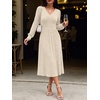 image:imageANRABESS Womens Long Sleeve V Neck A Line Fall Midi DressLight Khaki