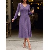image:imageANRABESS Womens Long Sleeve V Neck A Line Fall Midi DressPurple