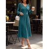 image:imageANRABESS Womens Long Sleeve V Neck A Line Fall Midi DressTeal