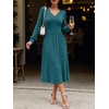 image:imageANRABESS Womens Long Sleeve V Neck A Line Fall Midi DressTeal