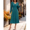 image:imageANRABESS Womens Long Sleeve V Neck A Line Fall Midi DressTeal