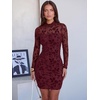 image:imageANRABESS Womens Mesh Fall Long Sleeve Mock Neck Floral Bodycon Mini DressBurgundy Floral