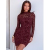 image:imageANRABESS Womens Mesh Fall Long Sleeve Mock Neck Floral Bodycon Mini DressBurgundy Floral
