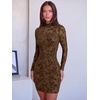 image:imageANRABESS Womens Mesh Fall Long Sleeve Mock Neck Floral Bodycon Mini DressCoffee Floral