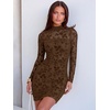 image:imageANRABESS Womens Mesh Fall Long Sleeve Mock Neck Floral Bodycon Mini DressCoffee Floral