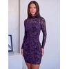 image:imageANRABESS Womens Mesh Fall Long Sleeve Mock Neck Floral Bodycon Mini DressDeep Purple Floral