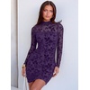 image:imageANRABESS Womens Mesh Fall Long Sleeve Mock Neck Floral Bodycon Mini DressDeep Purple Floral