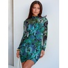 image:imageANRABESS Womens Mesh Fall Long Sleeve Mock Neck Floral Bodycon Mini DressGreen Floral