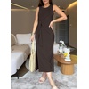 image:imageANRABESS Womens Sleeveless TShirt Midi Tank DressCoffee