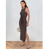 image:imageANRABESS Womens Sleeveless TShirt Midi Tank DressCoffee