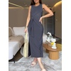 image:imageANRABESS Womens Sleeveless TShirt Midi Tank DressDeep Gray