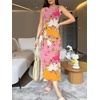 image:imageANRABESS Womens Sleeveless TShirt Midi Tank DressPink Yellow Floral