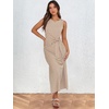 image:imageANRABESS Womens Sleeveless TShirt Midi Tank DressStriped Brown
