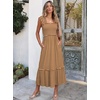 image:imageANRABESS Womens Smocked Maxi Dress Summer Sleeveless Flowy Boho SundressKhaki Plaid