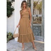 image:imageANRABESS Womens Smocked Maxi Dress Summer Sleeveless Flowy Boho SundressKhaki Plaid