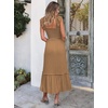 image:imageANRABESS Womens Smocked Maxi Dress Summer Sleeveless Flowy Boho SundressKhaki Plaid
