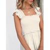 image:imageANRABESS Womens Smocked Maxi Dress Summer Sleeveless Flowy Boho SundressKhaki Plaid Beige