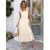 image:imageANRABESS Womens Smocked Maxi Dress Summer Sleeveless Flowy Boho SundressKhaki Plaid Beige