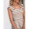 image:imageANRABESS Womens Smocked Maxi Dress Summer Sleeveless Flowy Boho SundressKhaki White Stripes
