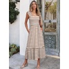 image:imageANRABESS Womens Smocked Maxi Dress Summer Sleeveless Flowy Boho SundressKhaki White Stripes