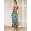 image:imageANRABESS Womens Summer Maxi Dress Spaghetti Strap Sundress with PocketsOrange Teal Leaf
