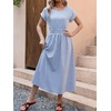 image:imageANRABESS Womens Summer Midi Dress Striped Casual Short Sleeve Crewneck Elastic Waist 2026 Flowy Long Beach Dress with PocketsBlue White Stripe