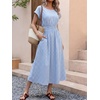 image:imageANRABESS Womens Summer Midi Dress Striped Casual Short Sleeve Crewneck Elastic Waist 2026 Flowy Long Beach Dress with PocketsLight Blue Gingham