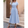image:imageANRABESS Womens Summer Midi Dress Striped Casual Short Sleeve Crewneck Elastic Waist 2026 Flowy Long Beach Dress with PocketsLight Blue Gingham