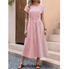 image:imageANRABESS Womens Summer Midi Dress Striped Casual Short Sleeve Crewneck Elastic Waist 2026 Flowy Long Beach Dress with PocketsLightcoral White Stripe
