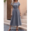 image:imageANRABESS Womens Summer Midi Dress Striped Casual Short Sleeve Crewneck Elastic Waist 2026 Flowy Long Beach Dress with PocketsNavy Gingham