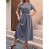 image:imageANRABESS Womens Summer Midi Dress Striped Casual Short Sleeve Crewneck Elastic Waist 2026 Flowy Long Beach Dress with PocketsNavy Gingham
