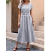 image:imageANRABESS Womens Summer Midi Dress Striped Casual Short Sleeve Crewneck Elastic Waist 2026 Flowy Long Beach Dress with PocketsNavy White Stripe