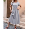 image:imageANRABESS Womens Summer Midi Dress Striped Casual Short Sleeve Crewneck Elastic Waist 2026 Flowy Long Beach Dress with PocketsNavy White Stripe