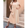 image:imageANRABESS Womens Summer Midi Dress Striped Casual Short Sleeve Crewneck Elastic Waist 2026 Flowy Long Beach Dress with PocketsOrange White Stripe