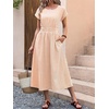 image:imageANRABESS Womens Summer Midi Dress Striped Casual Short Sleeve Crewneck Elastic Waist 2026 Flowy Long Beach Dress with PocketsOrange White Stripe