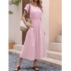image:imageANRABESS Womens Summer Midi Dress Striped Casual Short Sleeve Crewneck Elastic Waist 2026 Flowy Long Beach Dress with PocketsPink Gingham