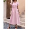 image:imageANRABESS Womens Summer Midi Dress Striped Casual Short Sleeve Crewneck Elastic Waist 2026 Flowy Long Beach Dress with PocketsPink Gingham