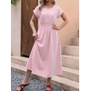 image:imageANRABESS Womens Summer Midi Dress Striped Casual Short Sleeve Crewneck Elastic Waist 2026 Flowy Long Beach Dress with PocketsPink Gingham