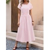 image:imageANRABESS Womens Summer Midi Dress Striped Casual Short Sleeve Crewneck Elastic Waist 2026 Flowy Long Beach Dress with PocketsPink White Stripe