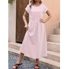 image:imageANRABESS Womens Summer Midi Dress Striped Casual Short Sleeve Crewneck Elastic Waist 2026 Flowy Long Beach Dress with PocketsPink White Stripe