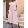 image:imageANRABESS Womens Summer Midi Dress Striped Casual Short Sleeve Crewneck Elastic Waist 2026 Flowy Long Beach Dress with PocketsPink White Stripe