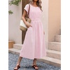 image:imageANRABESS Womens Summer Midi Dress Striped Casual Short Sleeve Crewneck Elastic Waist 2026 Flowy Long Beach Dress with PocketsPink White Stripe
