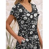 image:imageANRABESS Womens Summer Patel Short Sleeve Midi Dress with PocketsPrint Black Floral