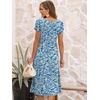 image:imageANRABESS Womens Summer Patel Short Sleeve Midi Dress with PocketsPrint Blue Yellow Floral