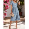 image:imageANRABESS Womens Summer Petal Short Sleeve Midi Dress with PocketsBlue White Floral