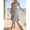 image:imageANRABESS Womens Summer Petal Short Sleeve Midi Dress with PocketsKhaki Polka Dot
